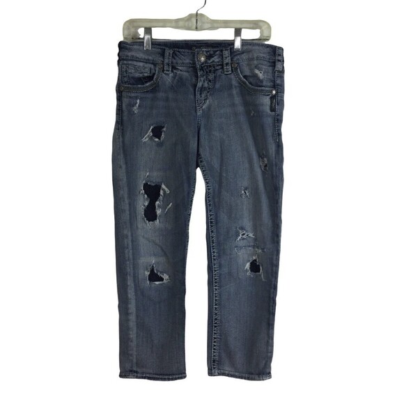 Silver Jeans Co Aiko Light Wash Distressed Straight Leg Blue Denim Jeans Sz W28 - Picture 1 of 11